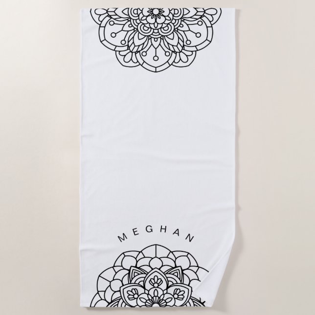 Monochrome Mandala | Monogram Beach Towel (Front)