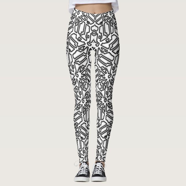 Monochrome Maze Design Print Leggings (Front)