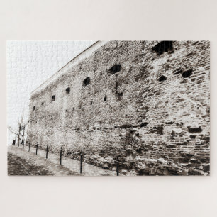 Monochrome Mediaeval Fortress Brick Wall Jigsaw Puzzle