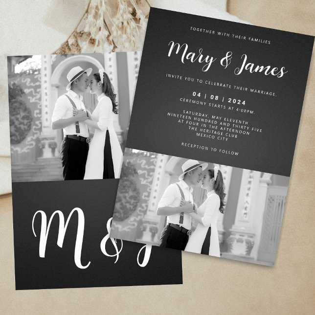 Monochrome Minimalist Black & White Wedding Invitation (Creator Uploaded)