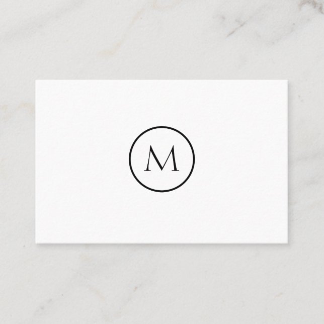 Monochrome Minimalist Monogrammed White Background Business Card (Front)