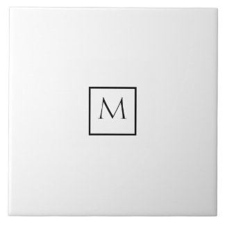 Monochrome Minimalist Rectangle Monogram Ceramic Tile
