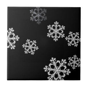 Monochrome Minimalist Snowflake Christmas Pattern Ceramic Tile