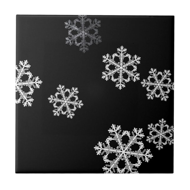 Monochrome Minimalist Snowflake Christmas Pattern Ceramic Tile (Front)