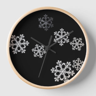 Monochrome Minimalist Snowflake Christmas Pattern Clock