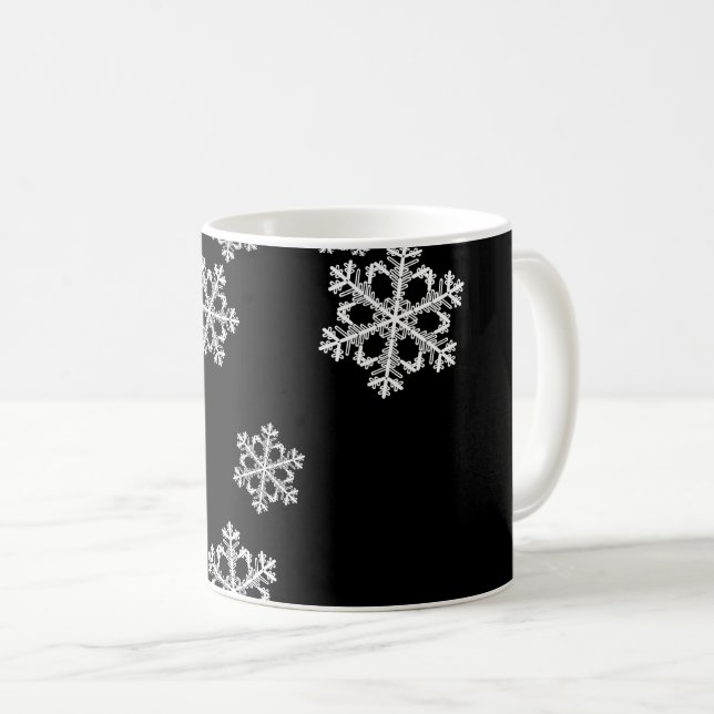 Monochrome Minimalist Snowflake Christmas Pattern Coffee Mug (Front Right)