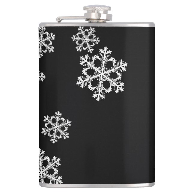 Monochrome Minimalist Snowflake Christmas Pattern Hip Flask (Front)