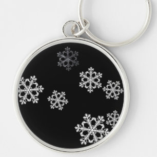 Monochrome Minimalist Snowflake Christmas Pattern Key Ring