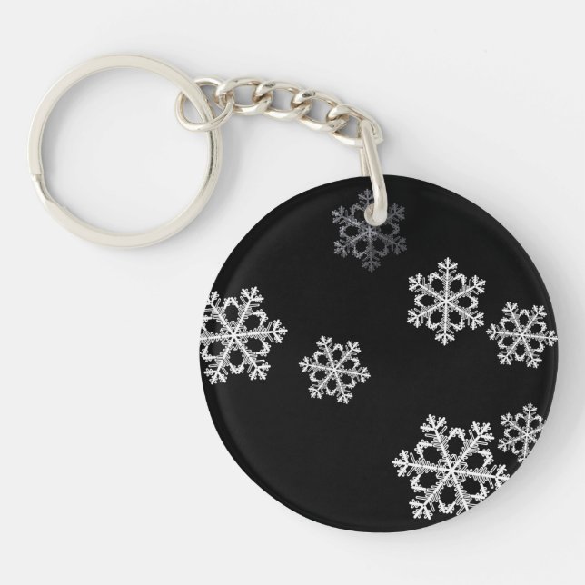 Monochrome Minimalist Snowflake Christmas Pattern Key Ring (Front)