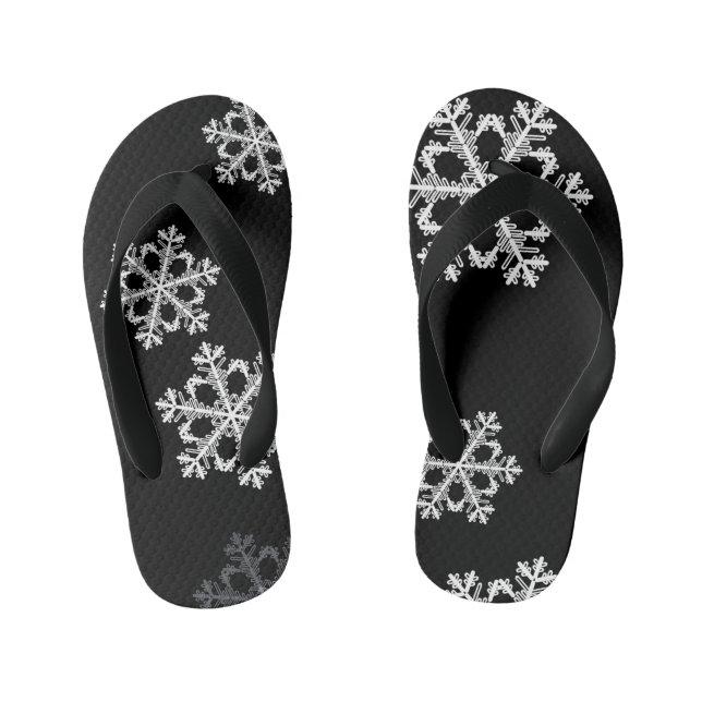 Monochrome Minimalist Snowflake Christmas Pattern Kid's Thongs (Footbed)