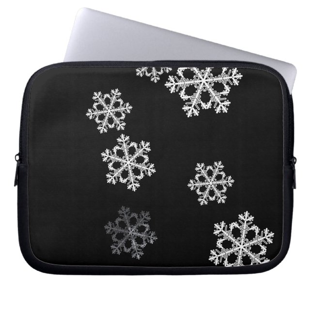 Monochrome Minimalist Snowflake Christmas Pattern Laptop Sleeve (Front)