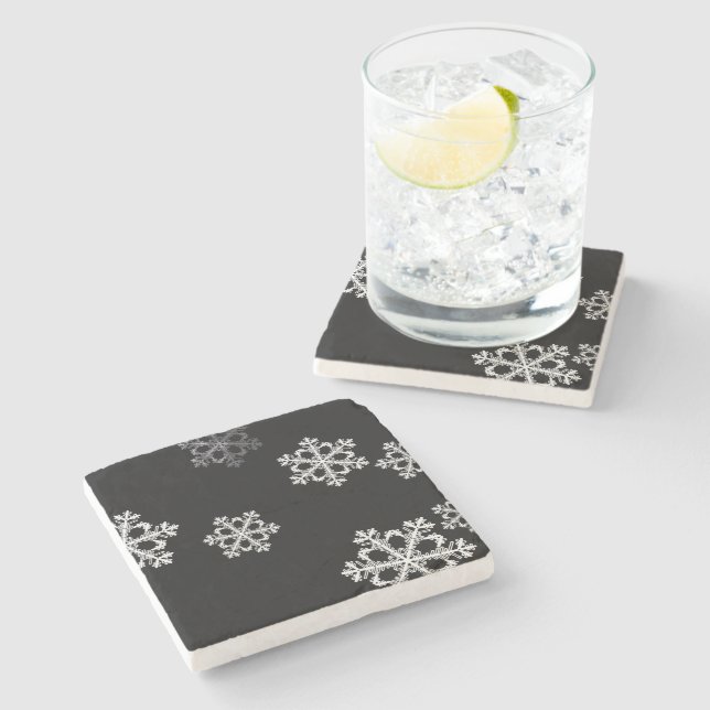Monochrome Minimalist Snowflake Christmas Pattern Stone Coaster (Side)