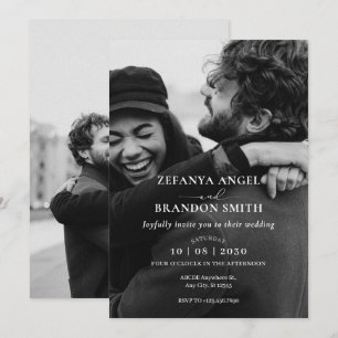 Monochrome modern minimalist photo wedding  invitation