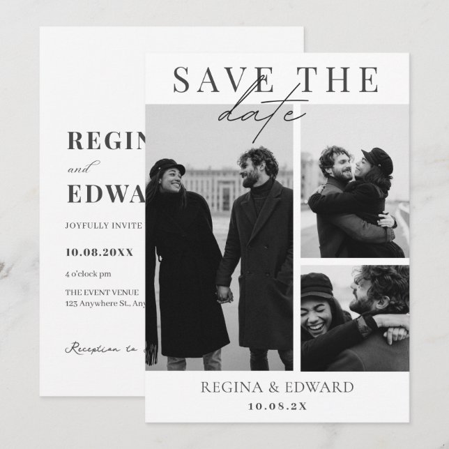 Monochrome modern minimalist photo wedding  save the date (Front/Back)