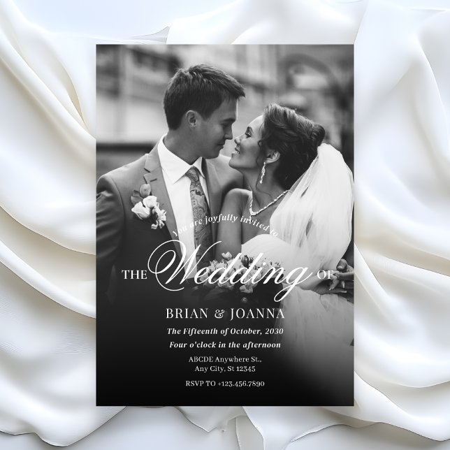 Monochrome modern minimalist script photo wedding  invitation (Creator Uploaded)