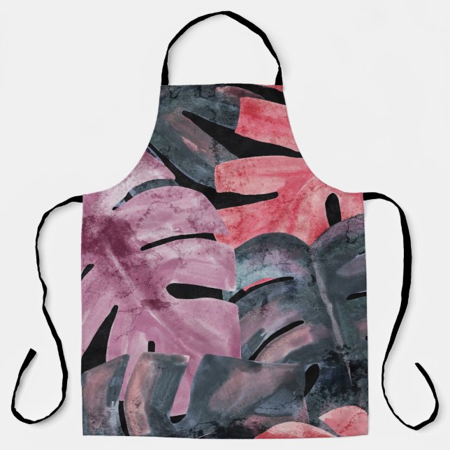 Monochrome Monstera: Watercolor Tropical Pattern. Apron (Front)