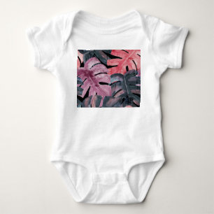 Monochrome Monstera: Watercolor Tropical Pattern. Baby Bodysuit