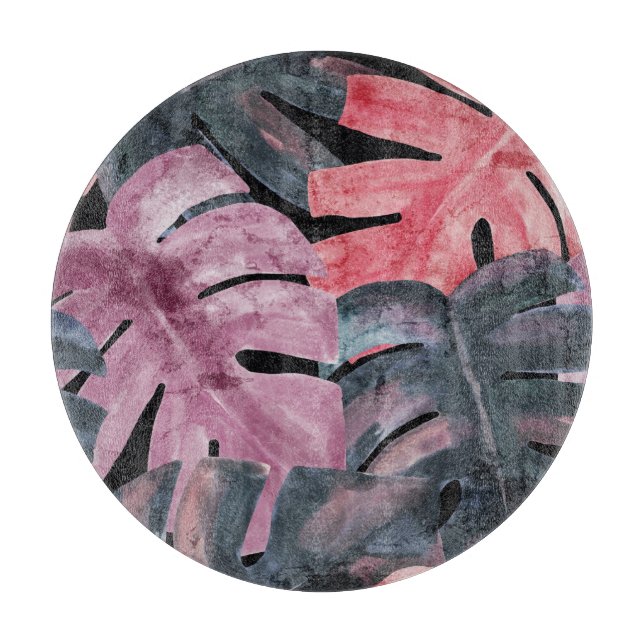 Monochrome Monstera: Watercolor Tropical Pattern. Cutting Board (Front)