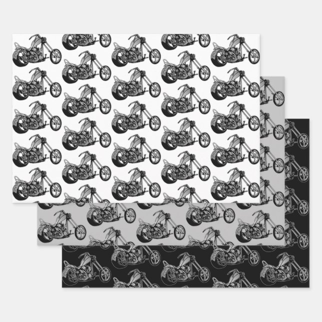 Monochrome Motorcycle Theme   Wrapping Paper Sheet (Set)