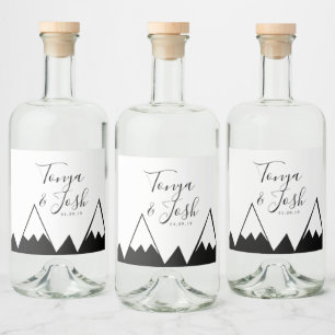 Monochrome Mountain Top Country Wedding Liquor Bottle Label