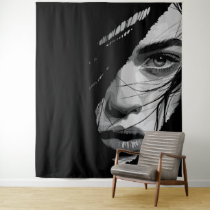 Monochrome Mysterious Portrait Art Tapestry