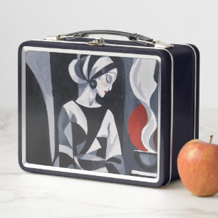 Monochrome Mystical Woman Portrait Stainless Lunch Metal Lunch Box