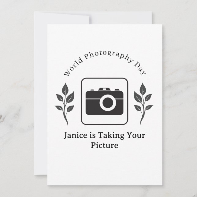 Monochrome Name Camera Natural Leaves Flat Card (Front)