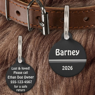 Monochrome - Name, Date, Phone Details Pet Tag