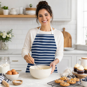 Monochrome Navy Blue and White Striped Apron