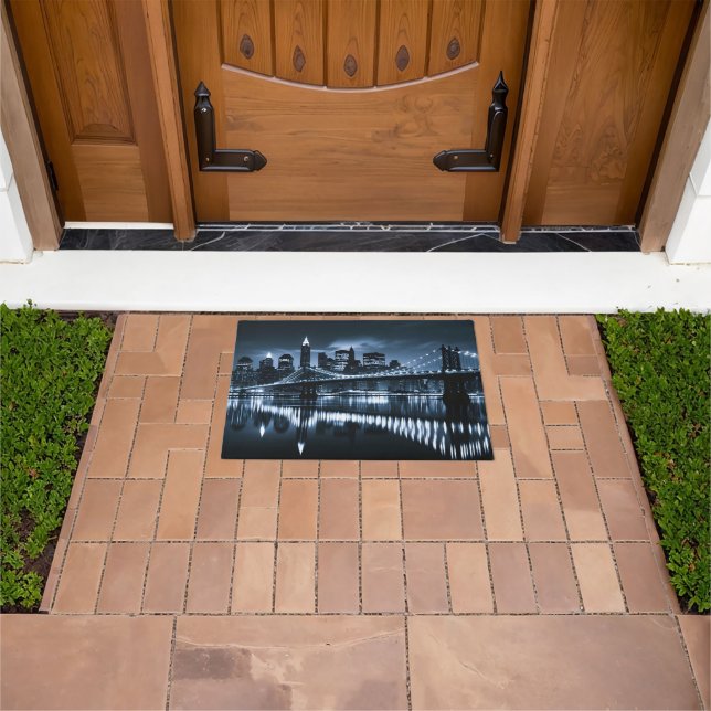 Monochrome New York Skyline Nightscape Doormat (Outdoor)