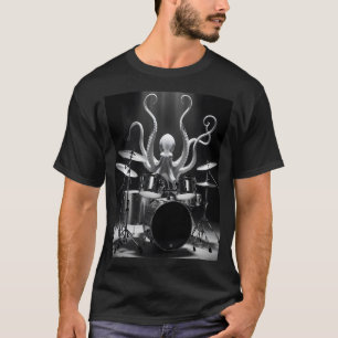 Monochrome Octopus Drummer Spotlight T-Shirt