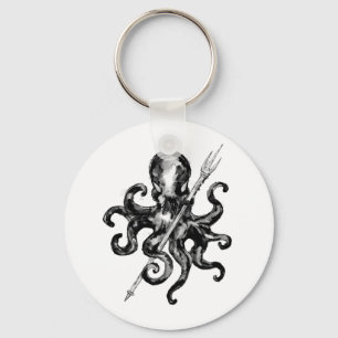 Monochrome Octopus with Trident Key Ring