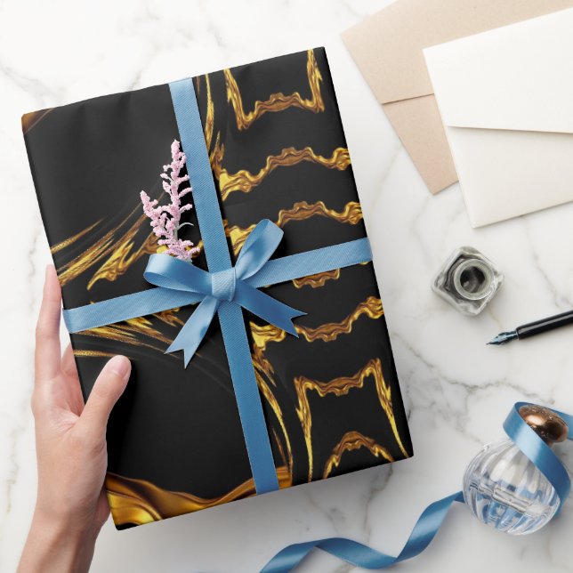 Monochrome Opulence: Liquid Gold Black Designer  Wrapping Paper (Gifting)