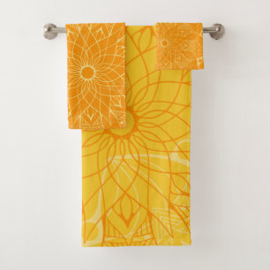 Monochrome Orange Mandala Bath Towel Set