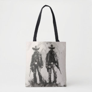 Monochrome Pair of Cowboys Tote Bag