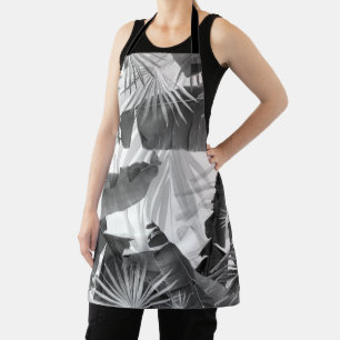 Monochrome Palm Banana Leaves Bliss 1 #tropical Apron