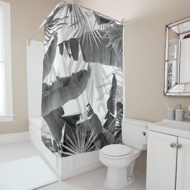 Monochrome Palm Banana Leaves Bliss 1 #tropical Shower Curtain (In Situ)