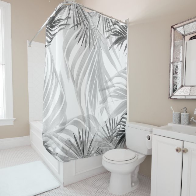 Monochrome Palm Bliss 1 #tropical #art Shower Curtain (In Situ)