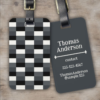 Monochrome Pattern of Grey, Grey, Black and White Luggage Tag