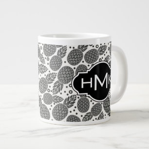 Monochrome Pineapples   Monogram Large Coffee Mug