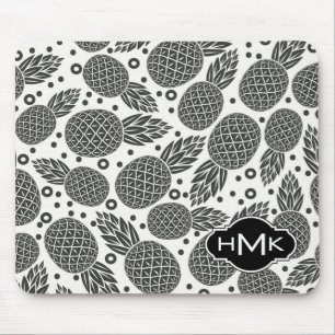 Monochrome Pineapples Monogram Mouse Pad