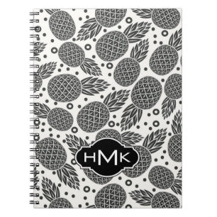 Monochrome Pineapples   Monogram Notebook