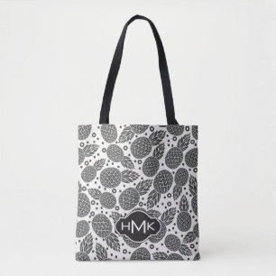 Monochrome Pineapples   Monogram Tote Bag