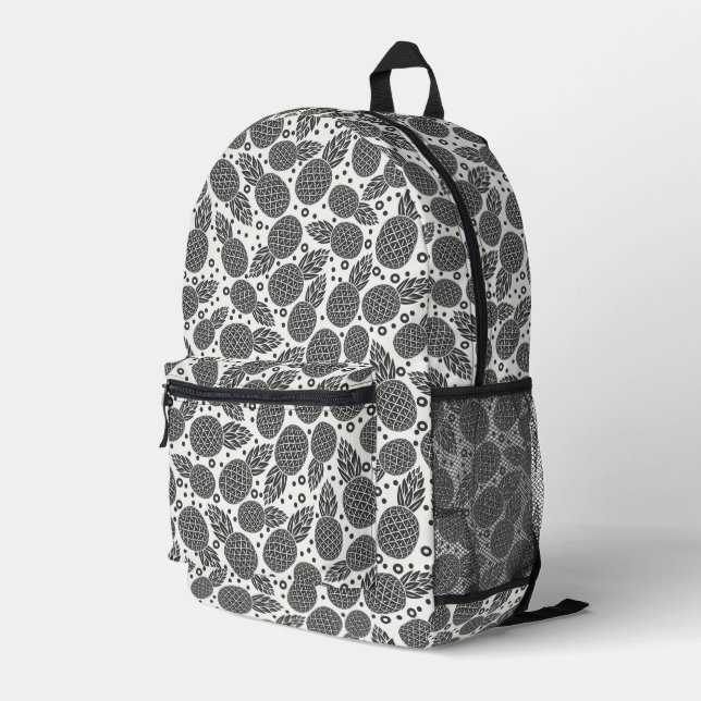 Monochrome Pineapples Printed Backpack (Back Corner Right)