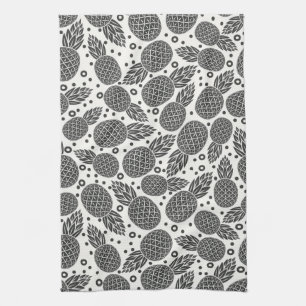 Monochrome Pineapples Tea Towel