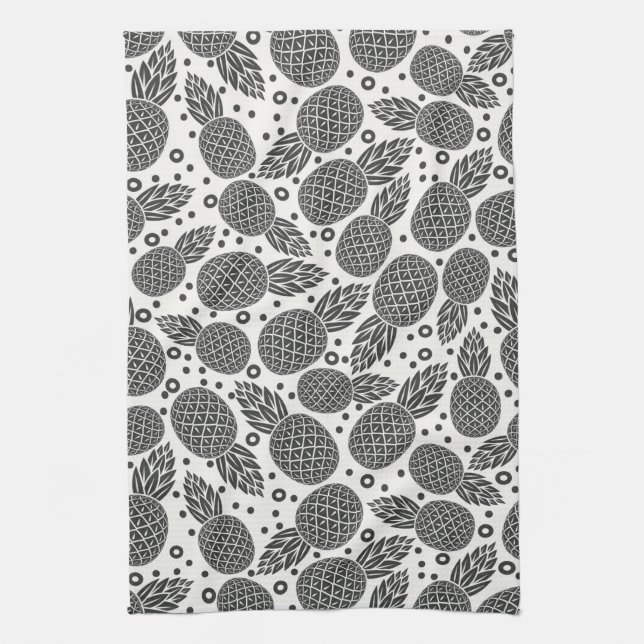 Monochrome Pineapples Tea Towel (Vertical)