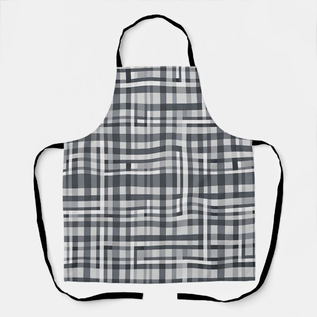 Monochrome Pixel Check Geometric Pattern Apron (Front)