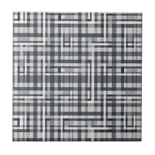 Monochrome Pixel Check Geometric Pattern Ceramic Tile