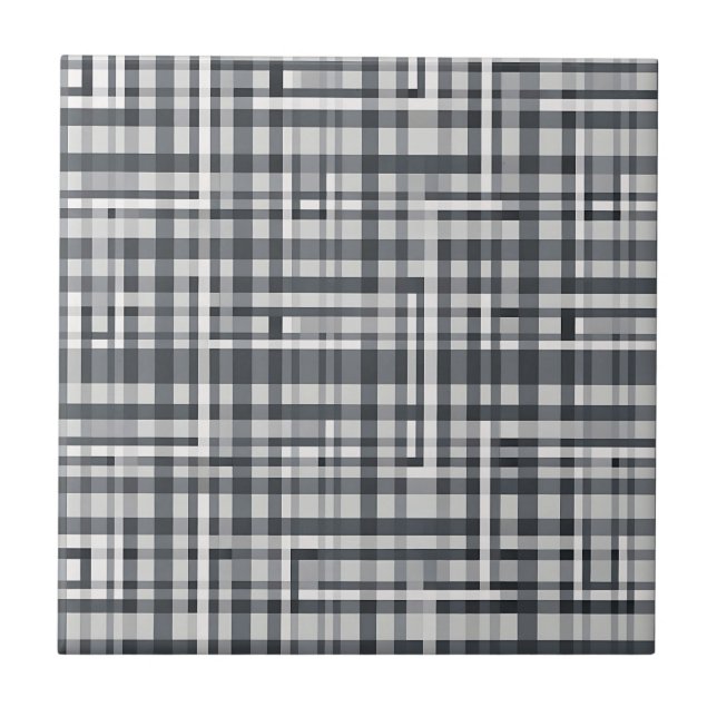 Monochrome Pixel Check Geometric Pattern Ceramic Tile (Front)