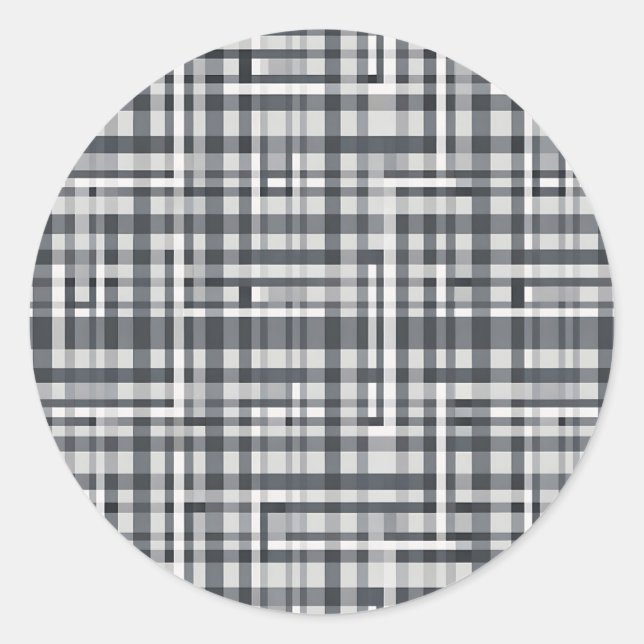 Monochrome Pixel Check Geometric Pattern Classic Round Sticker (Front)